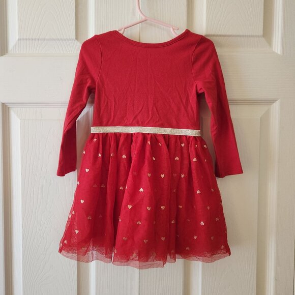 Cat and Jack Love Theme Red Long Sleeve Dress Glitter Print Hearts 2T - Picture 4 of 11